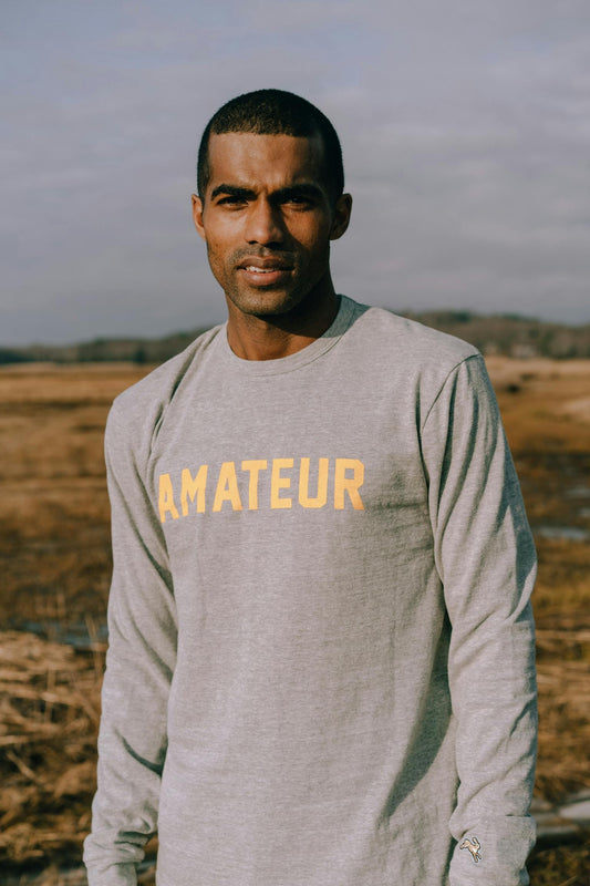 Tracksmith Grayboy Amateur Long Sleeve Unisex - Grey/Yellow - Frontrunner Colombo