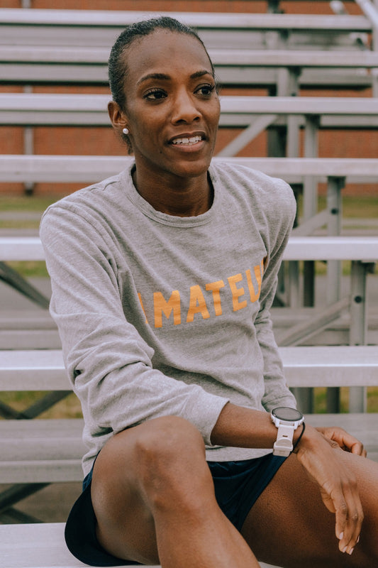 Tracksmith Grayboy Amateur Long Sleeve Unisex - Grey/Yellow - Frontrunner Colombo
