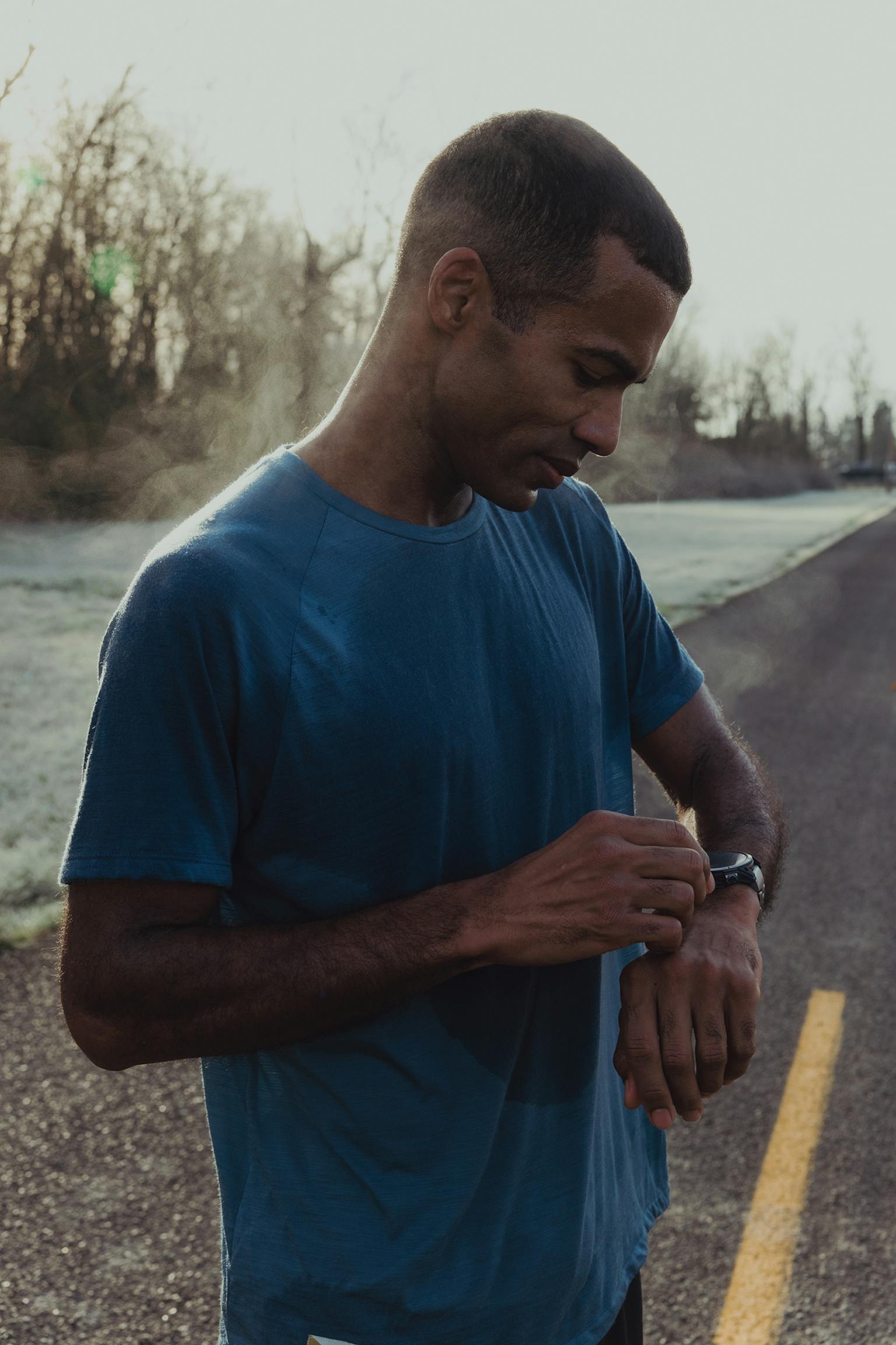 Tracksmith Harrier Tee Mens Bering Sea - Frontrunner Colombo