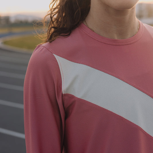 Tracksmith Van Cortlandt Long Sleeve Womens Dusty Rose/Ivory - Frontrunner Colombo