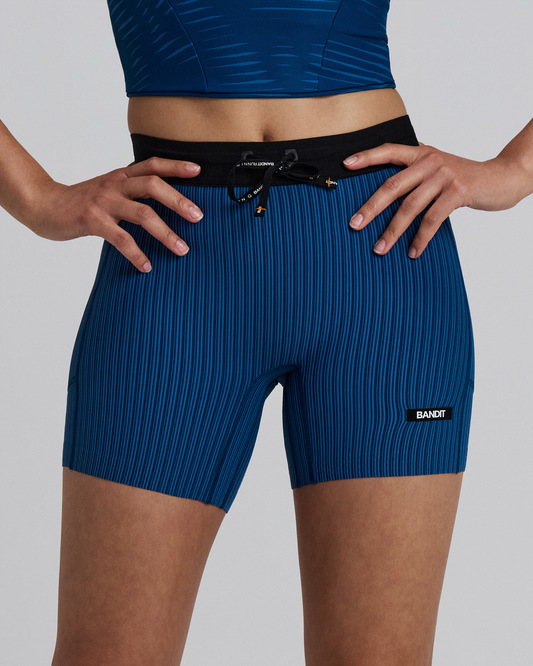 Bandit Striped Cadence™ 5" Compression Shorts (Womens) Ink Blue / Aegean - Frontrunner Colombo