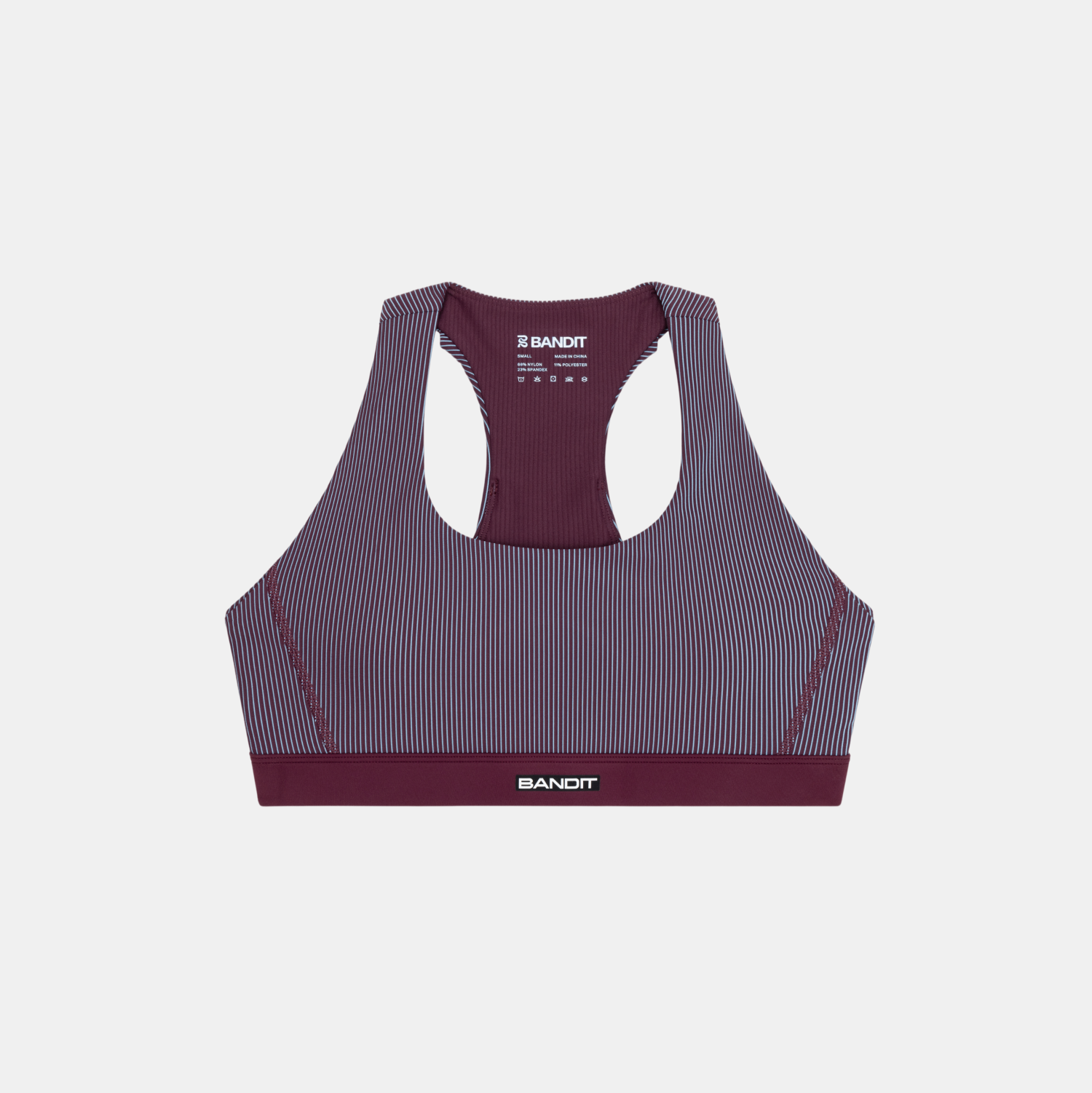 Bandit Striped Cadence™ Scoop Neck Run Bra - Fig with Vintage Blue - Frontrunner Colombo