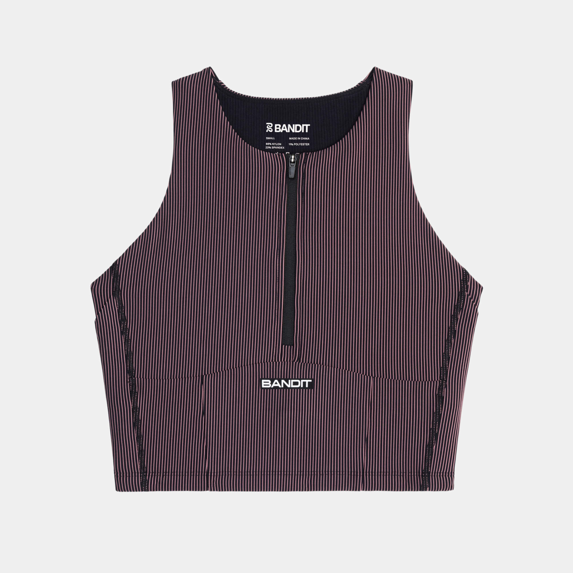 Bandit Striped Cadence™ Zip Front Race Crop - Black with Mauve - Frontrunner Colombo