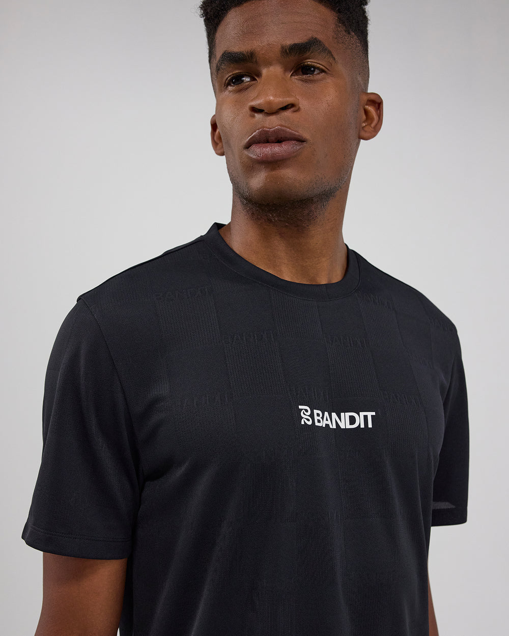 Bandit Cheque Jacquard Short Sleeve Tee Unisex - Black - Frontrunner Colombo
