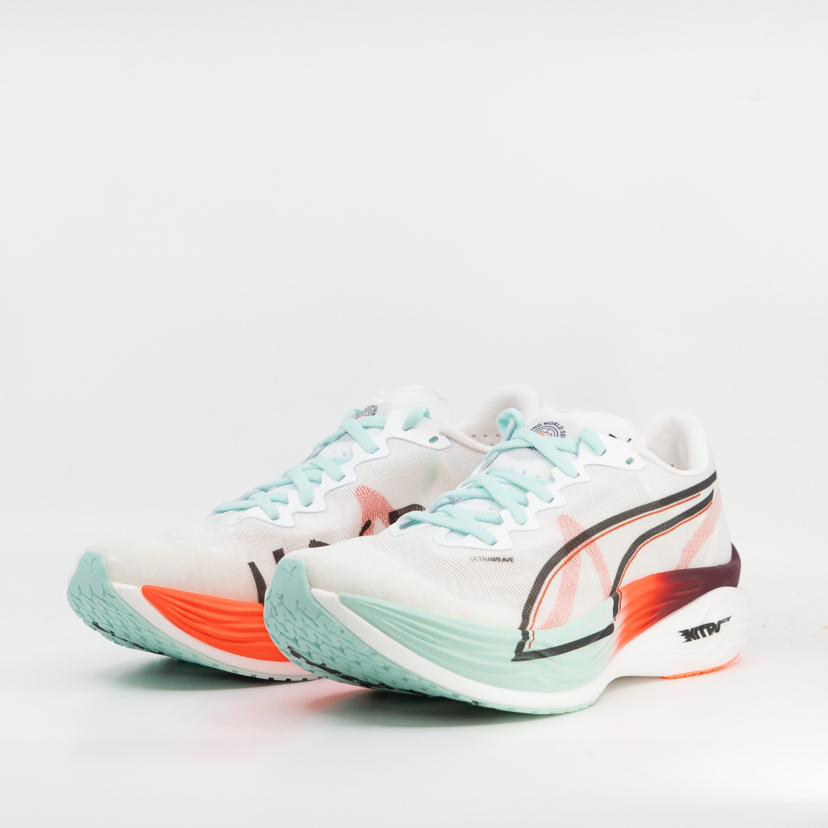 Puma Deviate Nitro Elite 3 Hyrox (B Standard) Womens White/Glowing Red-Mint Melt - Frontrunner Colombo