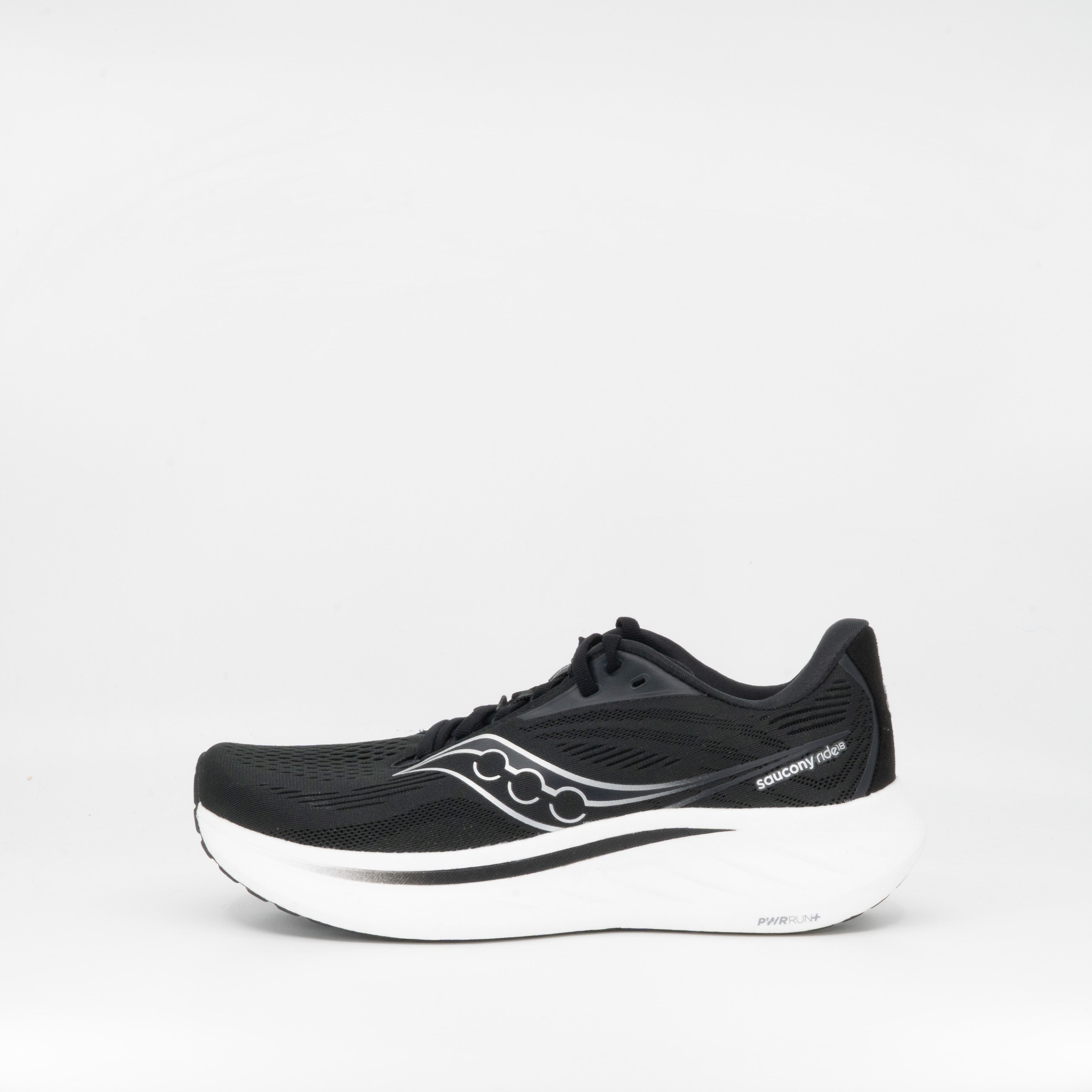 Saucony Ride 18 (2E Wide) Mens Black/White - Frontrunner Colombo