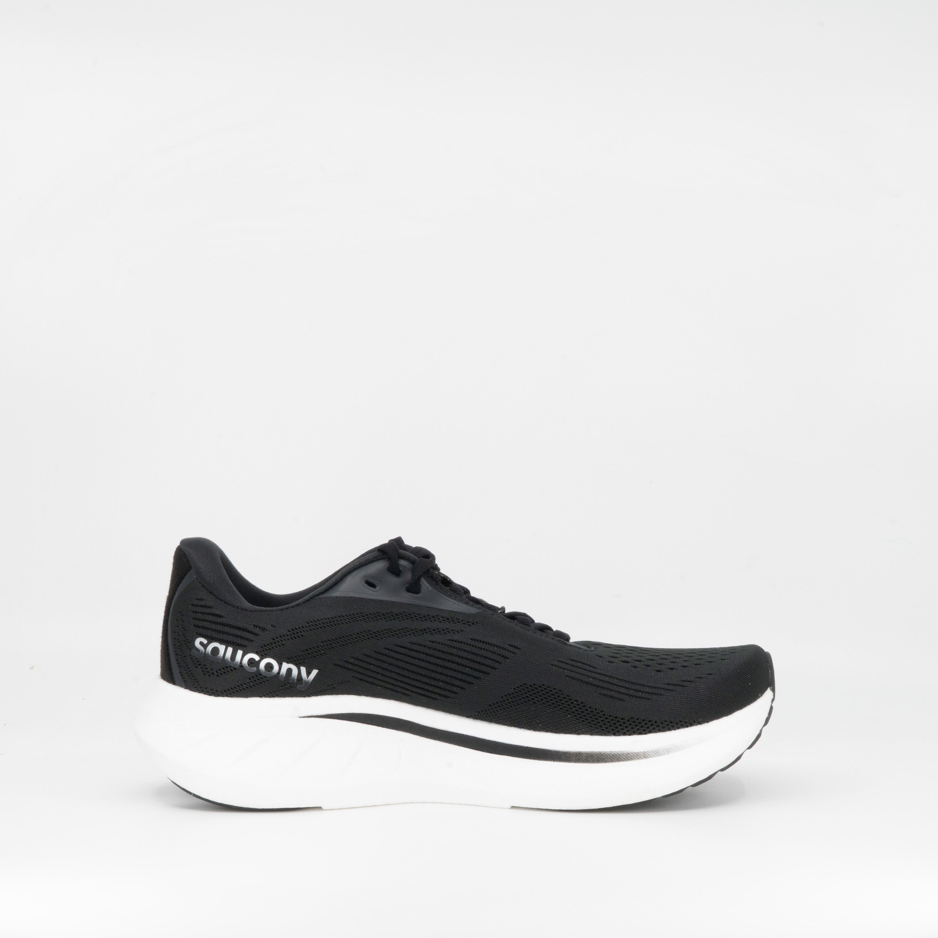 Saucony Ride 18 (2E Wide) Mens Black/White - Frontrunner Colombo