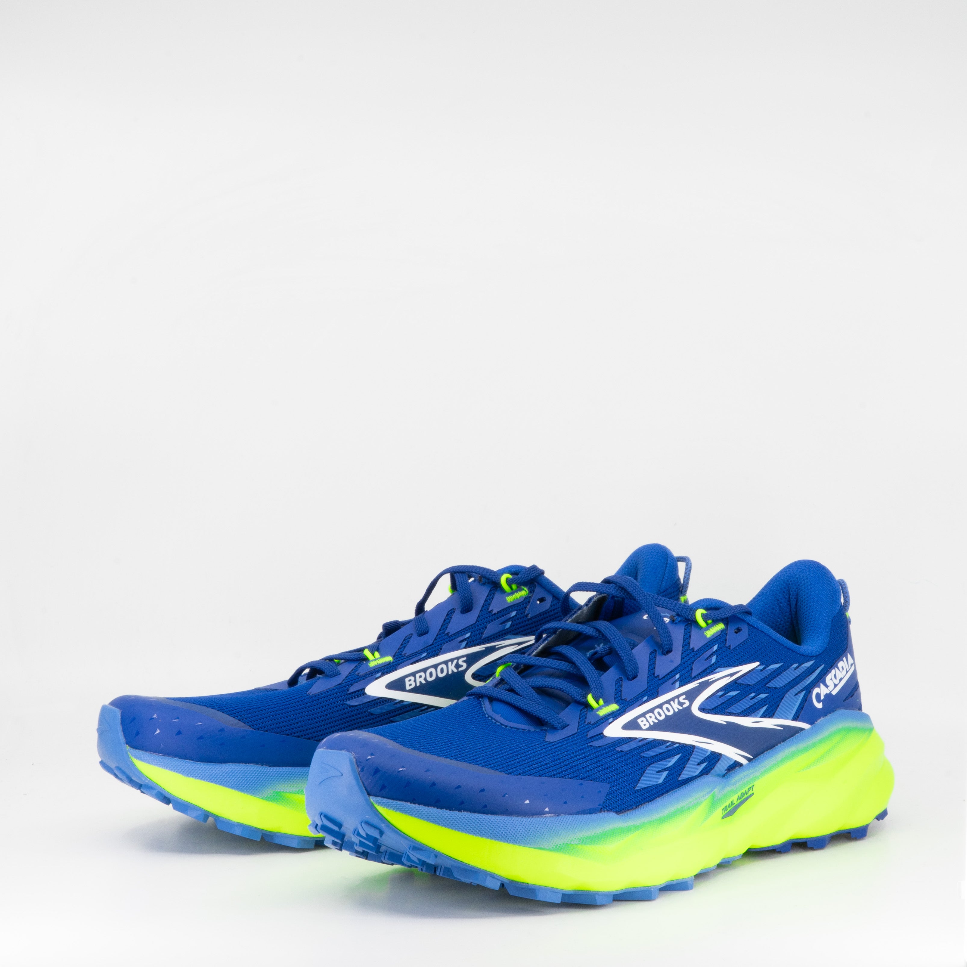 Brooks Cascadia 19 (2E Wide) Mens Surf the Web/Nightlife/White - Frontrunner Colombo