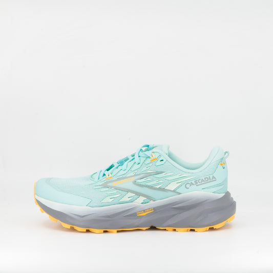 Brooks Cascadia 19 (D Wide) Womens Clearwater/Primer Grey/Apricot - Frontrunner Colombo