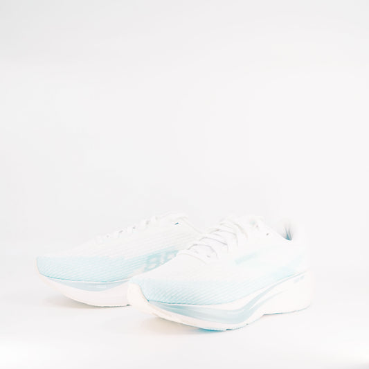 Brooks Ghost Amp (B Standard) Womens White/Blue/Metallic - Frontrunner Colombo