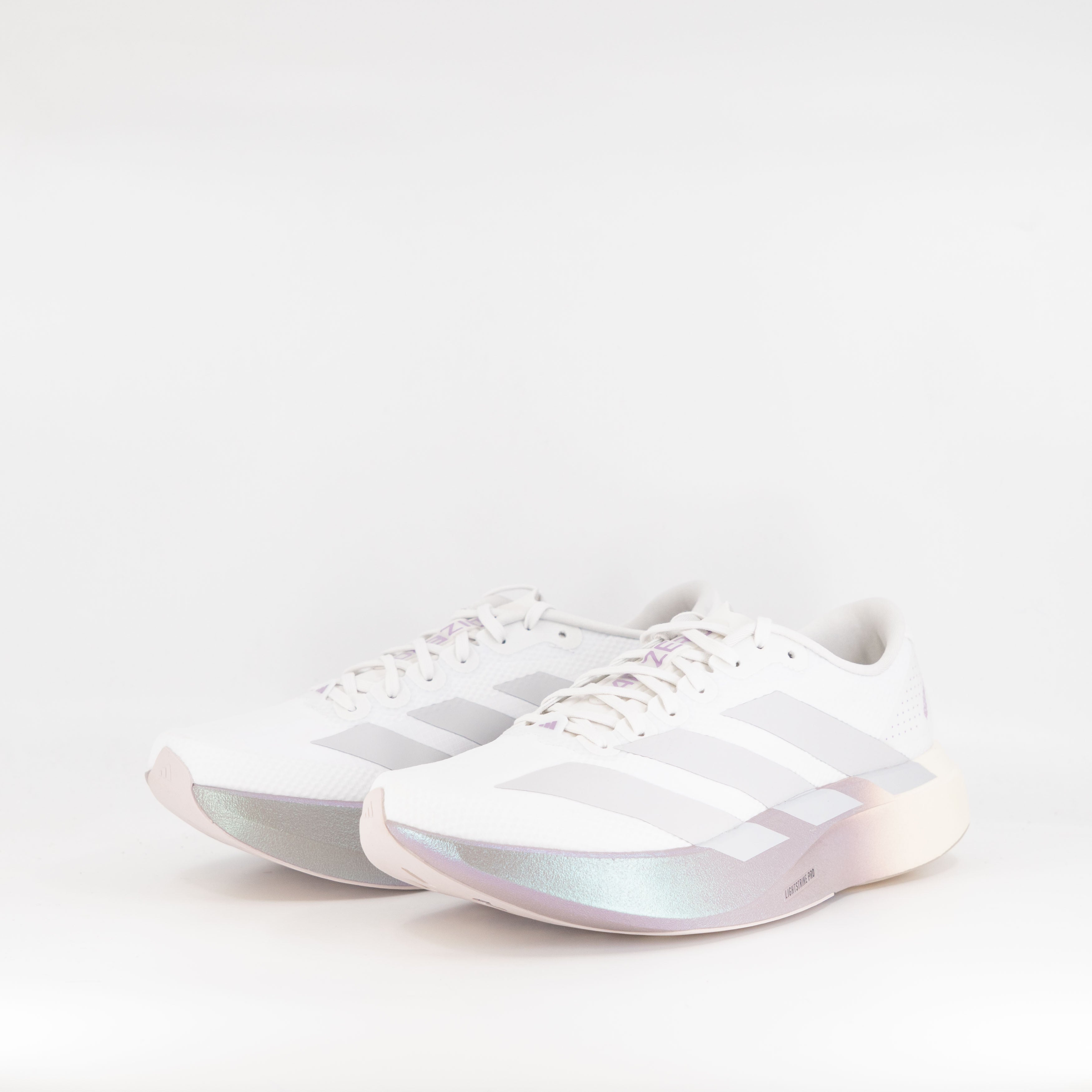 Adidas Adizero Evo SL Woven (B Standard) Womens Crystal White/Grey Two/Matt Purple - Frontrunner Colombo