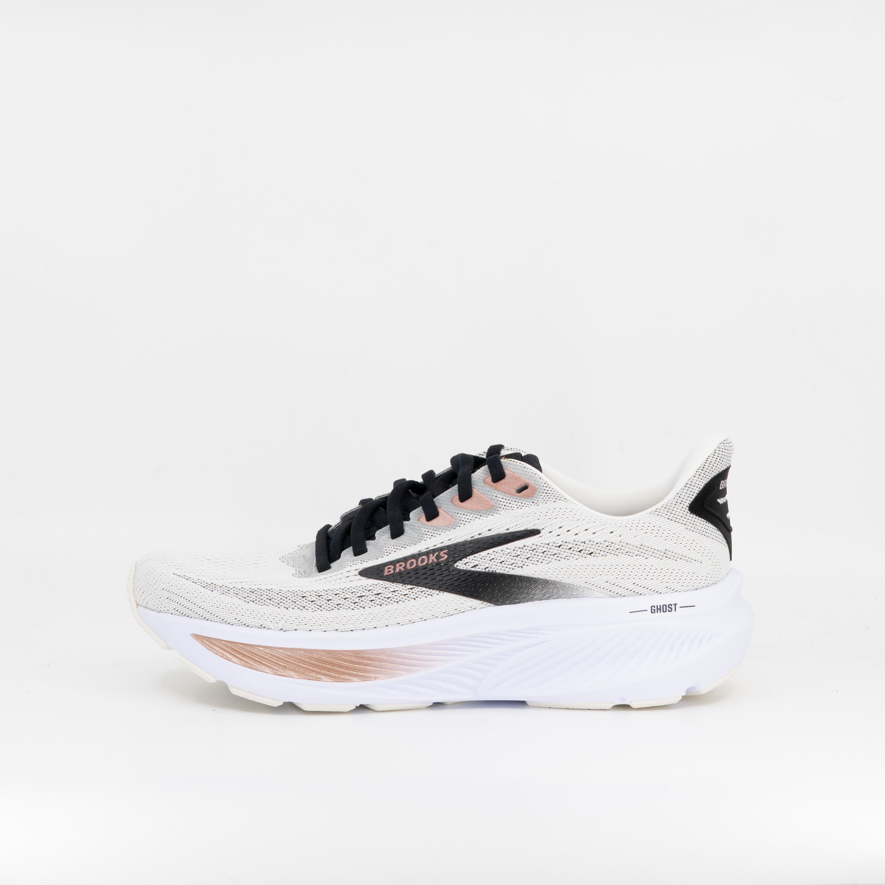 Brooks Ghost 17 (B Standard) Womens White/Black/Rose Gold - Frontrunner Colombo