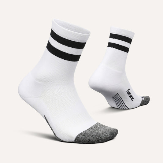 Feetures Elite Light Cushion Mini Crew White High Top Stripe - Frontrunner Colombo