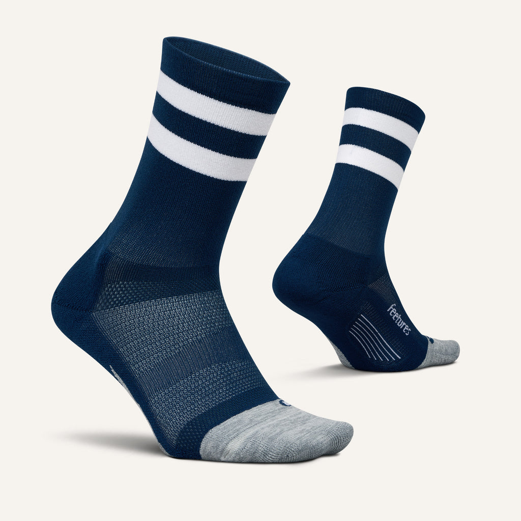 Feetures Elite Light Cushion Mini Crew Navy High Top Stripe - Frontrunner Colombo