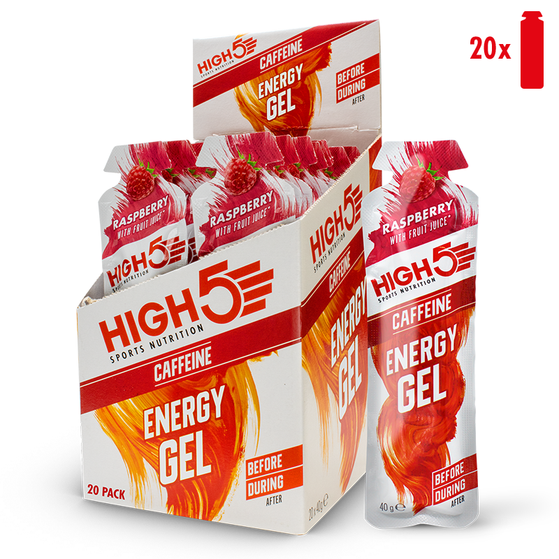 High 5 Energy Gel Caff Raspberry Box of 20 - Frontrunner Colombo