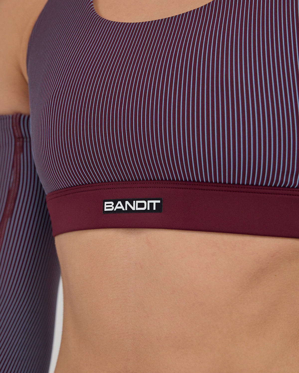 Bandit Striped Cadence™ Scoop Neck Run Bra - Fig with Vintage Blue - Frontrunner Colombo