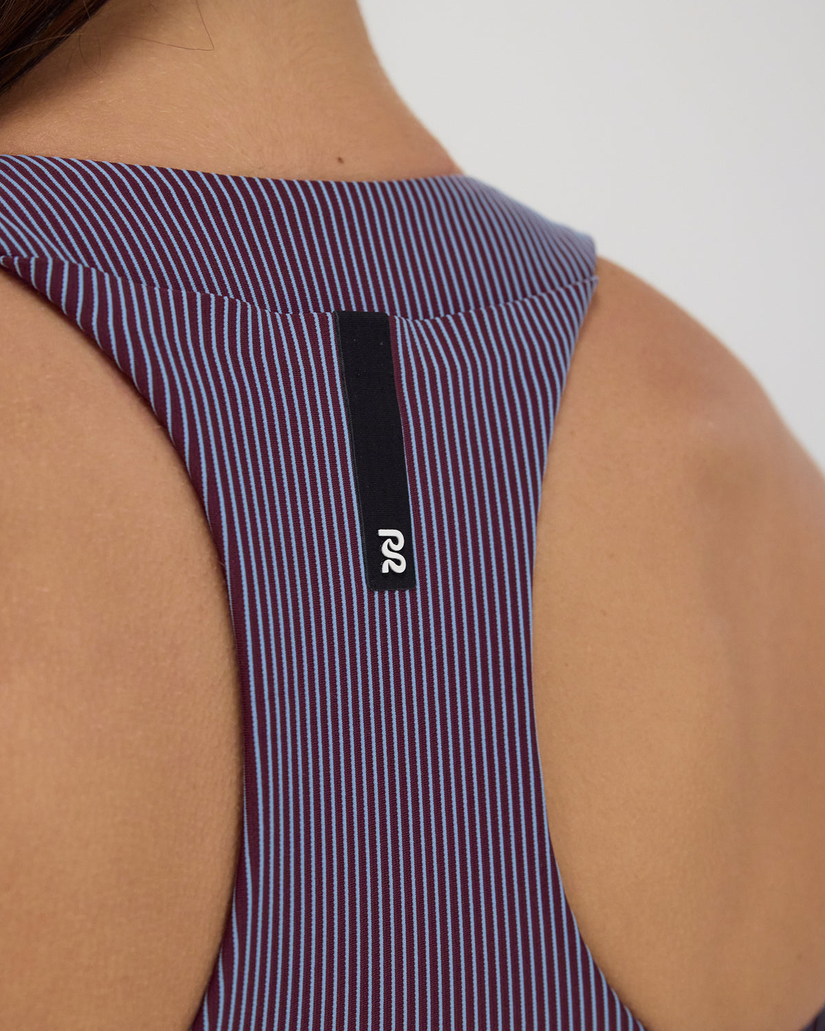 Bandit Striped Cadence™ Scoop Neck Run Bra - Fig with Vintage Blue - Frontrunner Colombo