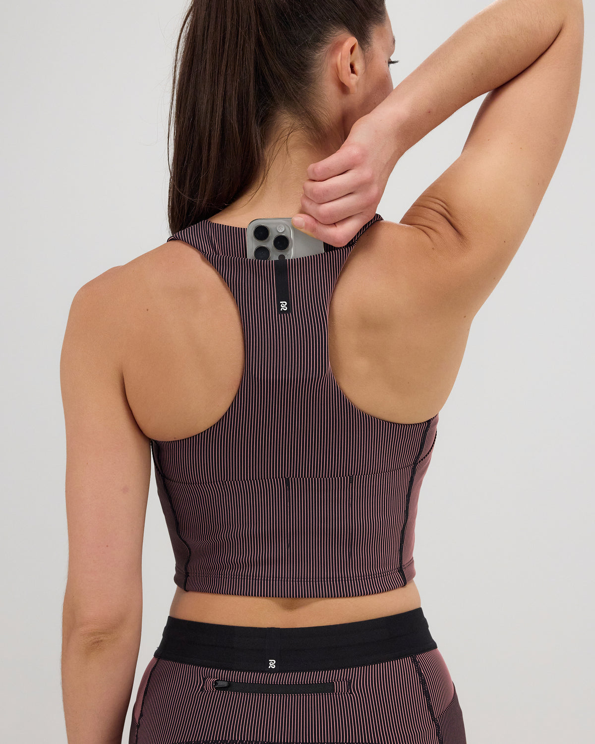 Bandit Striped Cadence™ Zip Front Race Crop - Black with Mauve - Frontrunner Colombo