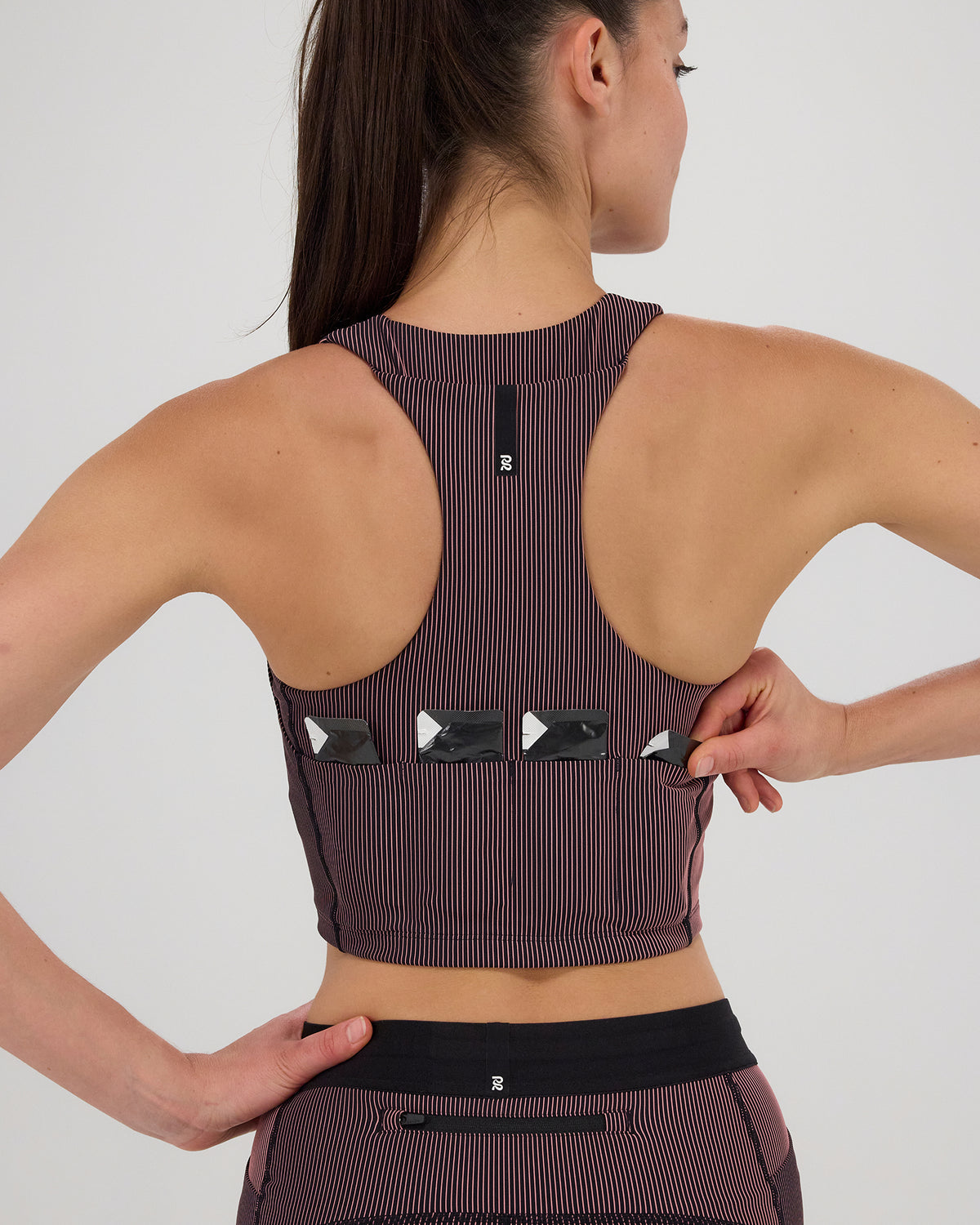 Bandit Striped Cadence™ Zip Front Race Crop - Black with Mauve - Frontrunner Colombo