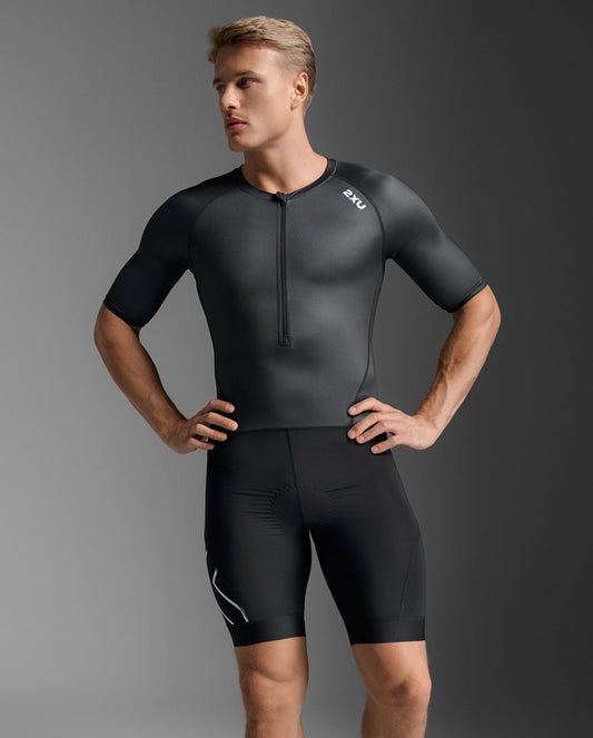 2XU Core Sleeved Trisuit (Mens) Black/White - Frontrunner Colombo