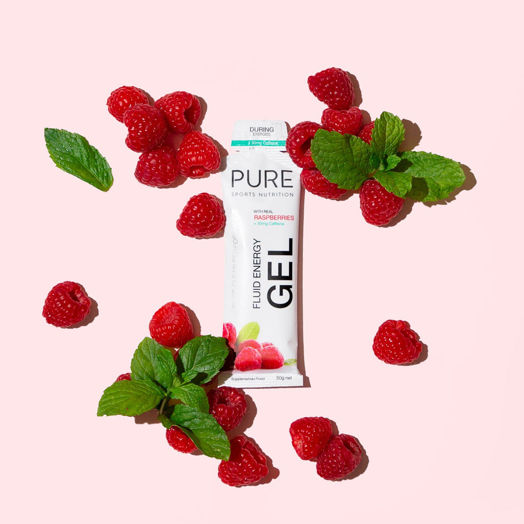 Pure Fluid Energy Gel - Raspberry + Caffeine - 8 Pack - Frontrunner Colombo