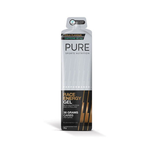 PURE Performance + Race Energy Gel - Cola + Caffeine - Box of 16 - Frontrunner Colombo