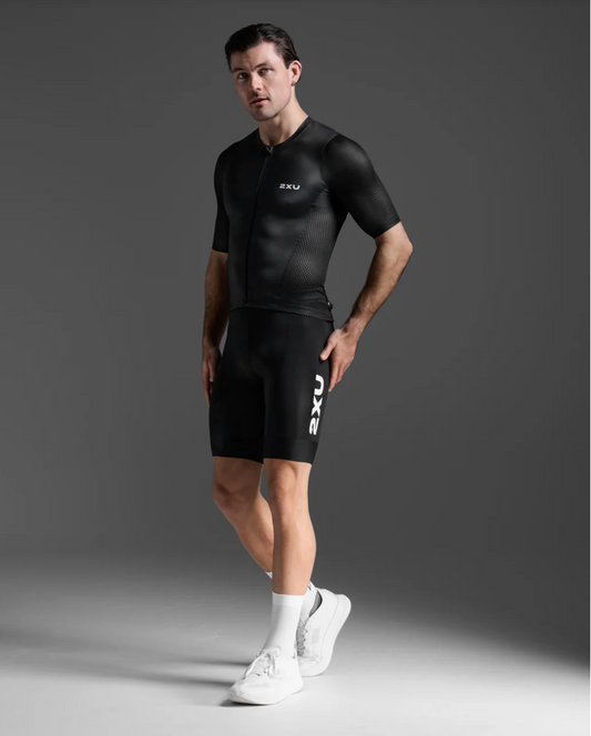 2XU Aero Hex Tri Sleeved Top (Mens) Black/White - Frontrunner Colombo