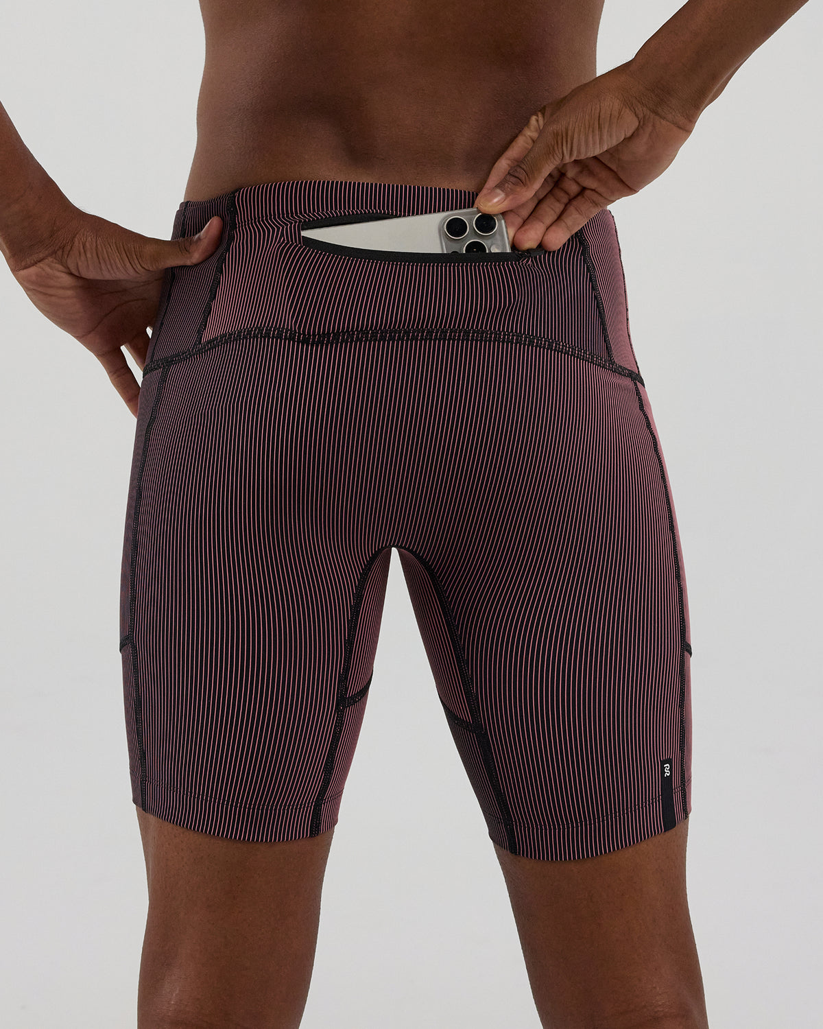 Bandit Striped Cadence™ 7 Pocket Half Tights Men's - Black with Mauve - Frontrunner Colombo