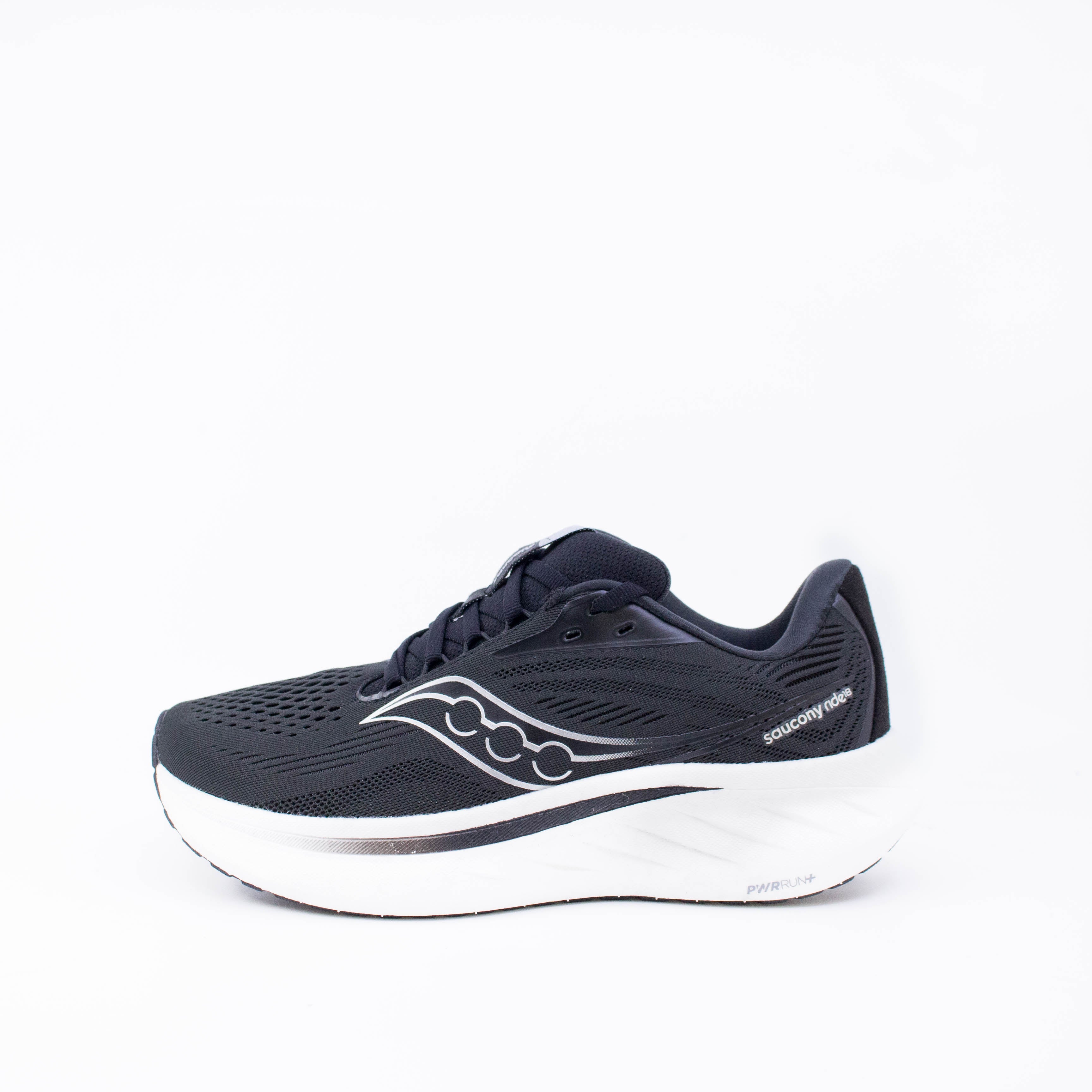 Saucony Ride 18 (D Wide) Womens Black/White - Frontrunner Colombo