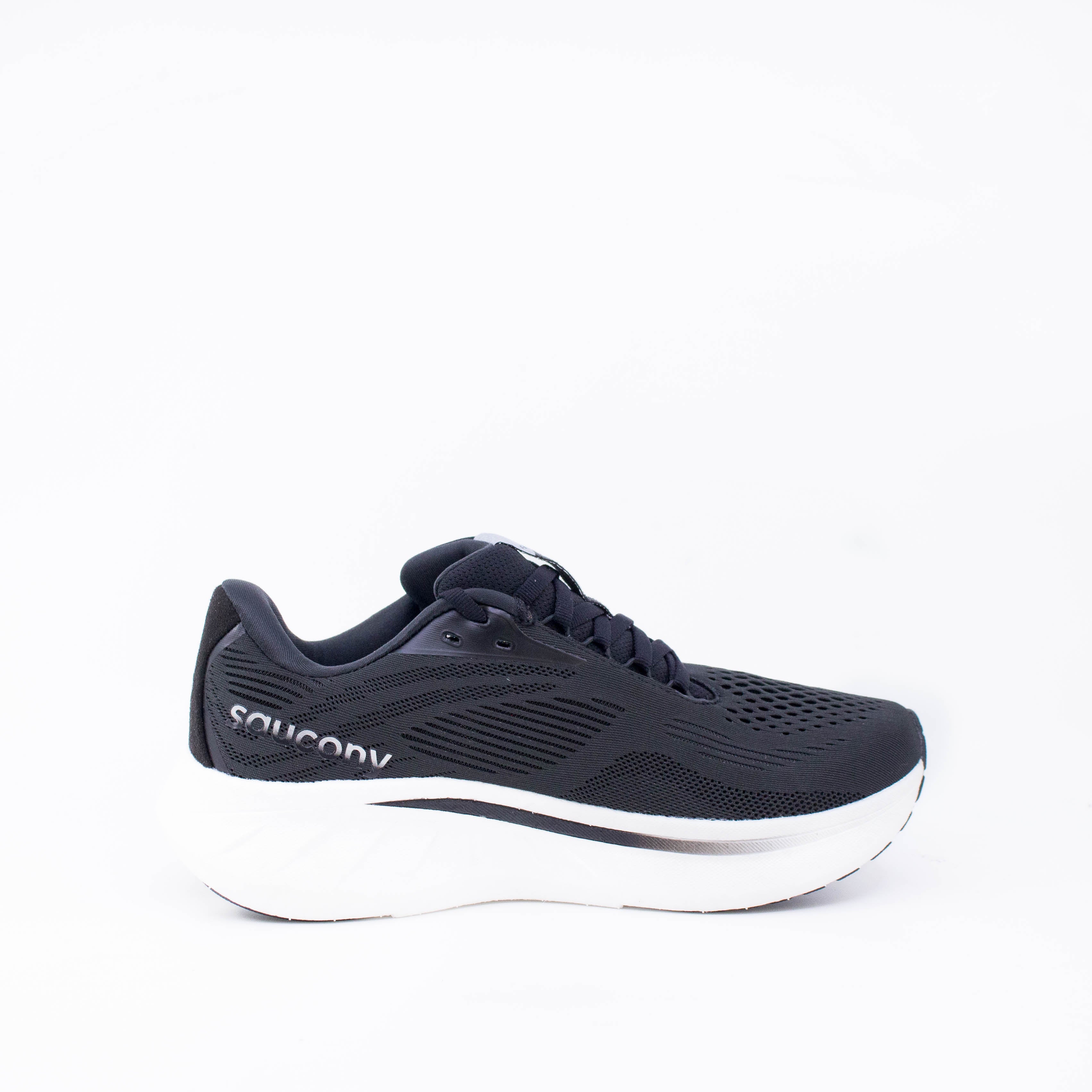 Saucony Ride 18 (D Wide) Womens Black/White - Frontrunner Colombo