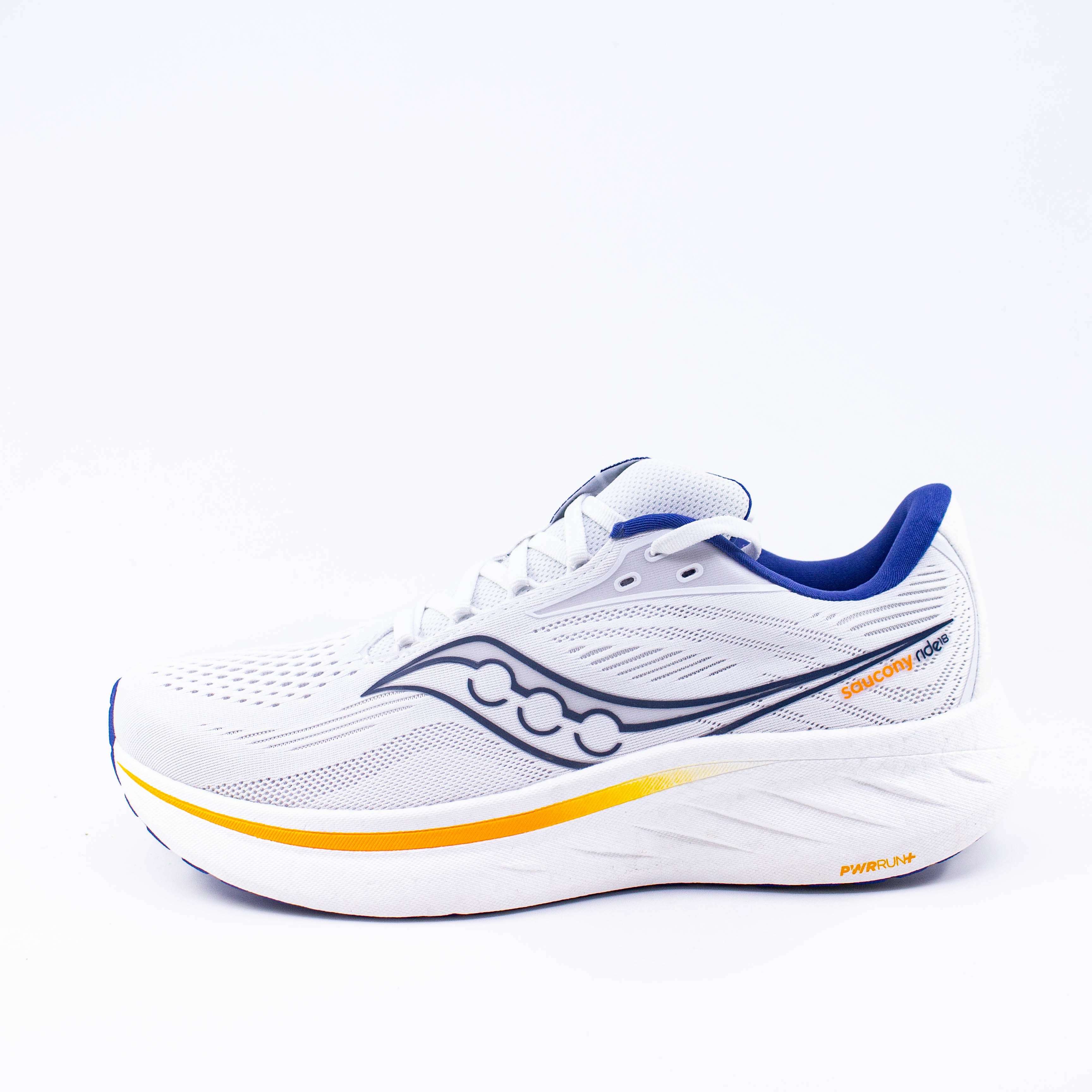 Saucony Ride 18 (D Standard) Mens White/Azurite - Frontrunner Colombo