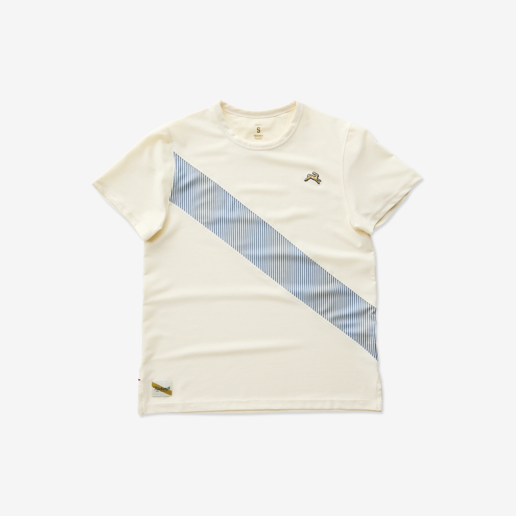 Tracksmith Van Cortlandt Tee Womens Ivory/Bering Sea Stripe - Frontrunner Colombo