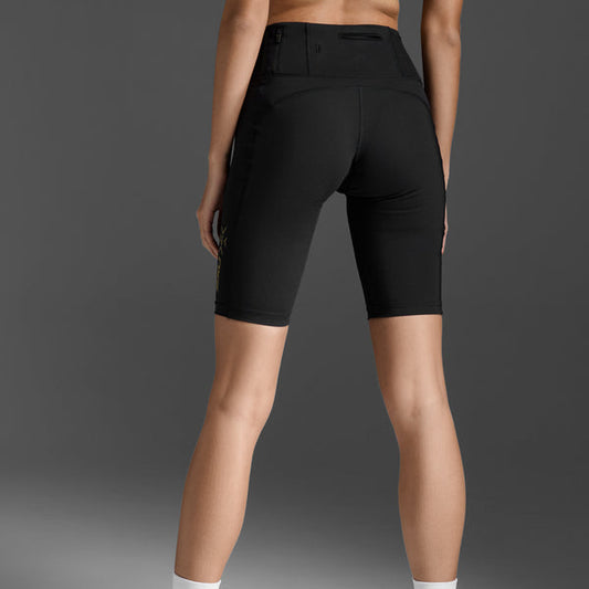 2XU Light Speed Mid-Rise Compression Shorts Womens Black/Gold - Frontrunner Colombo