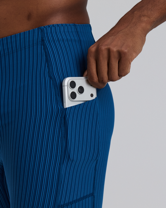 Bandit Striped Cadence™ 7 Pocket Lined Half Tights (Mens) Ink Blue/Aegean - Frontrunner Colombo