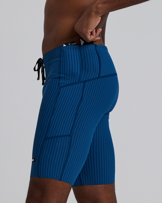 Bandit Striped Cadence™ 7 Pocket Lined Half Tights (Mens) Ink Blue/Aegean - Frontrunner Colombo