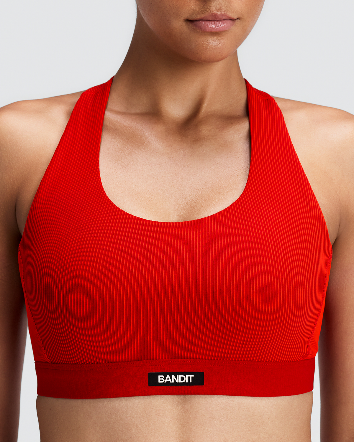 Bandit Women's Striped Cadence Scoop Neck T-Back Run Bra / Oxide Red/Signal Red - Frontrunner Colombo