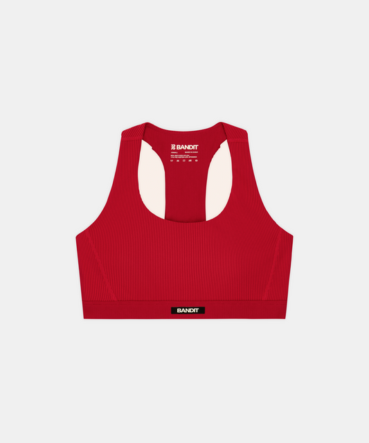 Bandit Women's Striped Cadence Scoop Neck T-Back Run Bra / Oxide Red/Signal Red - Frontrunner Colombo